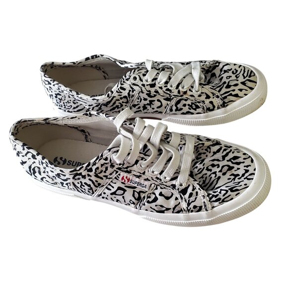 Superga 9.5 USW Trainers Leopard Zebra Print Canvas Sneakers Rubber Sole Unisex - Picture 2 of 10